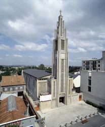 Översiktsbild av kyrkan Notre Dame de Le Raincy (Seine saint Denis) 1923 (foto)