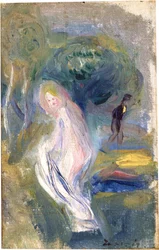 Naken med figur i bakgrunden