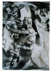 Helvetets portar, detalj av Ugolino och hans söner, vänster mittpanel, c.1887 brons