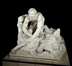 Ugolino, greve Ugolino della Gherardesca, Pisas tyrann och fosterlandsförrädare, omgiven av sina fyra barn. Gestalt ur Helvetet i Den gudomliga komedin av Dante Alighieri (1265-1321). Skulptur av Auguste Rodin.