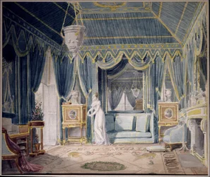 Boudoir av drottning Hortense de Beauharnais (1783-1837) 1811. Akvarell av Auguste Garneray (1785-1824). Privat samling
