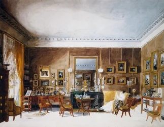 Vardagsrum för hertiginnan av Berry på Tuilerierna, akvarell av Garnerey Auguste (1785-1824), Frankrike