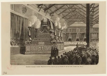 Sista utmärkelsen till Giacomo Meyerbeer i Paris, på Northern Railway Station den 6 maj 1864, ca 1864.