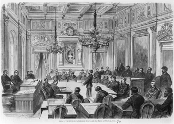 Medlemmer af kommunen i session på Hotel de Ville, Salle des Maires, Paris, 1871 sverige