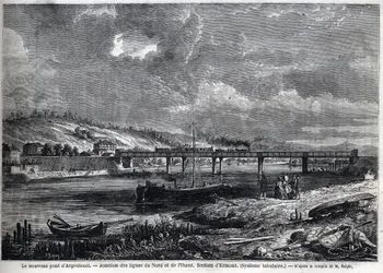 Den nya bron har Argenteuil. Korsningen mellan norra och västra linjerna. Ermontsektion (rörsystem). Gravyr efter skiss av Ralph i "" Le Monde illustrious"", 1863-08-29. Privat samling.