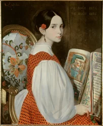 Porträtt av Léopoldine Hugo (1824-1843) i tideboken den 28/08/1835. Porträtt av Victor Hugos dotter på dagen för hennes första kommunion. 1835. H. 0,73 x 0,6 m. Paris, Maison Victor Hugo