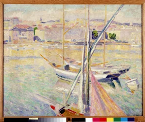 Segelbåtar i Marseilles gamla hamn (olja på duk)