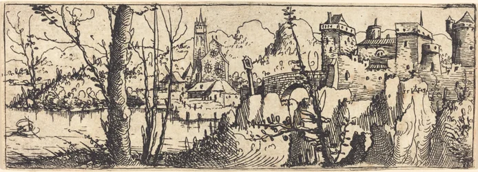 Landskap med slottet till höger, omgivet av klippor, 1546.
