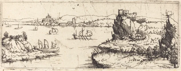 Landskap med segelbåtar [bottenplatta], 1546.