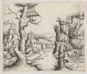 Flodlandskap med höga klippor, 1546.
