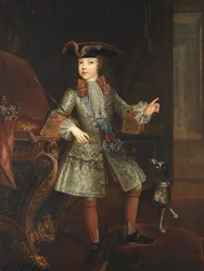 Porträtt av kungen Ludvig XV (1710-1774) som barn - Augustin-Oudart Justinat (?-1743). Olja på duk
