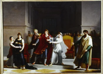 Sista scenen i tragedin "Rodogune" på Théâtre-Français, 1810 (olja på duk)