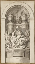 Study for a Funerary Monument, 1750 (svart krita, penna och brunt bläck, bruna och gråa tvättar, vit förhöjning på två sammanfogade ark)