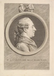 Porträtt av P.A. Caron de Beaumarchais, 1773.