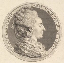 Tryck av en porträttmedalj av Fortunée-Marie dEst, prinsessan av Conti, 1781.
