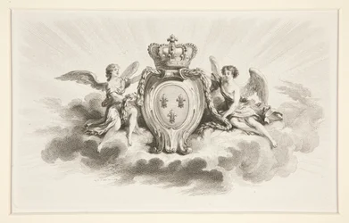 Royal Crest med Fleurs de Lis Flankerad av änglar, 1800-talsreproduktion