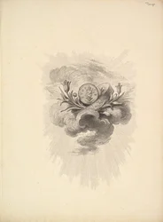 Vinjett med en medalj föreställande Harpocrate och Lotusblommor, Volym I, Sida 12, från D..., 1778-80.