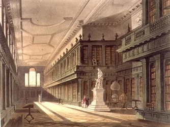 Interiör av Library of All Souls College, illustration från "Historien av Oxford", graverad av puben J. Bluck (fl.1791-1831). av R. Ackermann