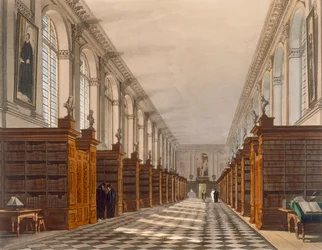 Interiör av Trinity College Library, Cambridge, från The History of Cambridge, graverad av Daniel Havell (1785-1826), pub. av R. Ackermann, 1815 (färgakvatint)