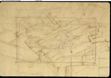 Studie för utställningsrummet, Somerset House, från Microcosm of London (recto); Skiss av en målning: Madonna och barn (verso)