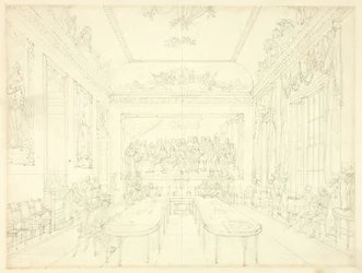Studie för Trinity House, från Microcosm of London (recto); Arkitektonisk skiss av radhusfasader (verso)
