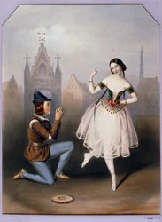 Carlotta Grisi som Esmeralda och Jules Perrot som Gringoire - La Esmeralda, balett i 3 akter ... (litografi)