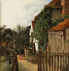 A Cottage Garden (olja på panel)