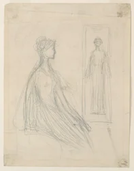 Studier för Violet Sargent Bronze Plaque vid Art Institute of Chicago