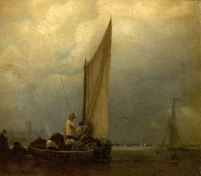 En flodscen med pråmar, c.1825