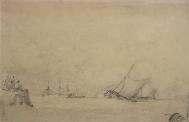 Lugger skapar för munnen på en hamn (ritning)