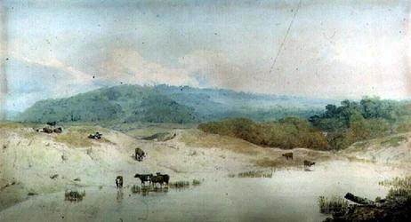 Utsikt i Yorkshire, River and Cattle, (ritning)