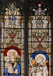 Apsidfönster med Virgin & Child och St. John The Evangelist, detalj, 1841-42 (målat glas)