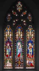 St. John The Evangelist, Virgin & Child och St. George, ca 1844 (målat glas)