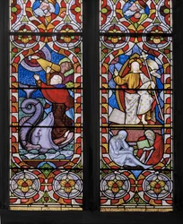 Typer och antityper: Jonah and the Whale, and the Risen Christ, detalj, 1850 (målat glas)