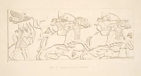 Assyriska krigare till häst, från Monuments of Nineveh, pub. 1849