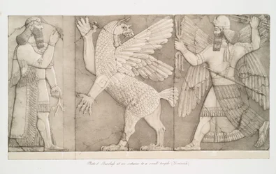 Basreliefer vid entrén till ett litet tempel i Nimroud [Calah], 1853