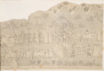 Fångar och byte från Lachichs stad, illustration från Monuments of Nineveh, 1858