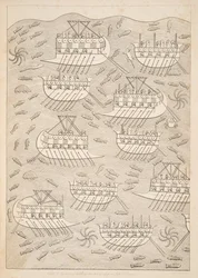 Fiender till assyrierna som tar sin tillflykt till fartyg (Kouyunlik), från Monuments of Nineveh, pub. 1849