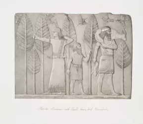 Jägare med gasell, hare och fåglar (Khorsabad)