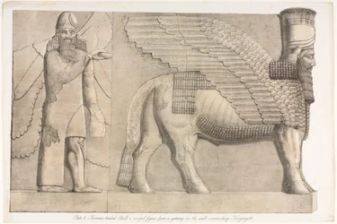 Monument of Ninevah: Plåt 3, tjur med människohuvud och bevingad figur från en port i muren som omger Kouyunjik (Quyunjik)