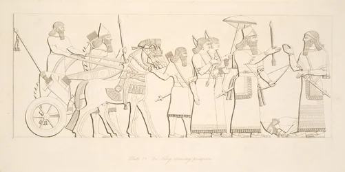 Kungen tar emot fångar, från Monuments of Nineveh, pub. 1849