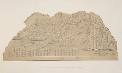 Erövringen av en stam som bor i ett träsk (Kouyunjik), från Monuments of Nineveh, pub. 1849