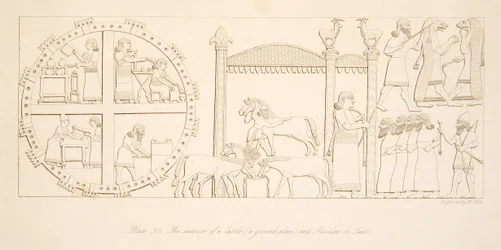 Interiören av ett slott (en grundplan) och paviljong eller tält, från Monuments of Nineveh, pub. 1849