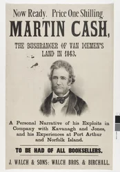 Nu redo. Pris en shilling. Martin Cash, The Bushranger of Van Diemens land 1843, 1870