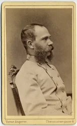 Porträtt av kejsaren Francois Joseph av Österrike (1830-1916) och kungen av Ungern (1867-1916), från huset Habsburg-Lorraine. Fotografi från Victor Angerer-verkstaden i Wien.