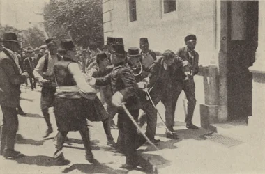 Gripandet av Gavrilo Princip efter att han mördat ärkehertig Franz Ferdinand av Österrike i Sarajevo