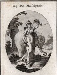 Allegori över måttfullheten. Dess attribut är blandningar av vatten och vin samt elefanten, ett djur som alltid äter samma mängd föda utan överdrift. Gravyr i ”Iconologie oder Ideen aus dem Gebiete der Leidenschaften und Allegorien bildlich”.
