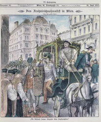 Kejsar Franz Josef av Österrike anländer till Stefansdomen i Wien för att fira Corpus Christi-festen (Fronleichnam), 1897;