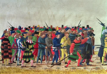 Helberdier av Maximilian I (1459-1519) som vaktar franska fångar