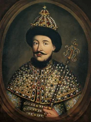 Porträtt av tsaren Alexis I Mikhailovich av Ryssland, känd som den mycket fredliga tsaren (1629-1676) - Porträtt av tsaren Alexis I Mikhailovich av Ryssland (1629-1676) av den österrikiska mästaren (aktiv ca 1440-1450)
